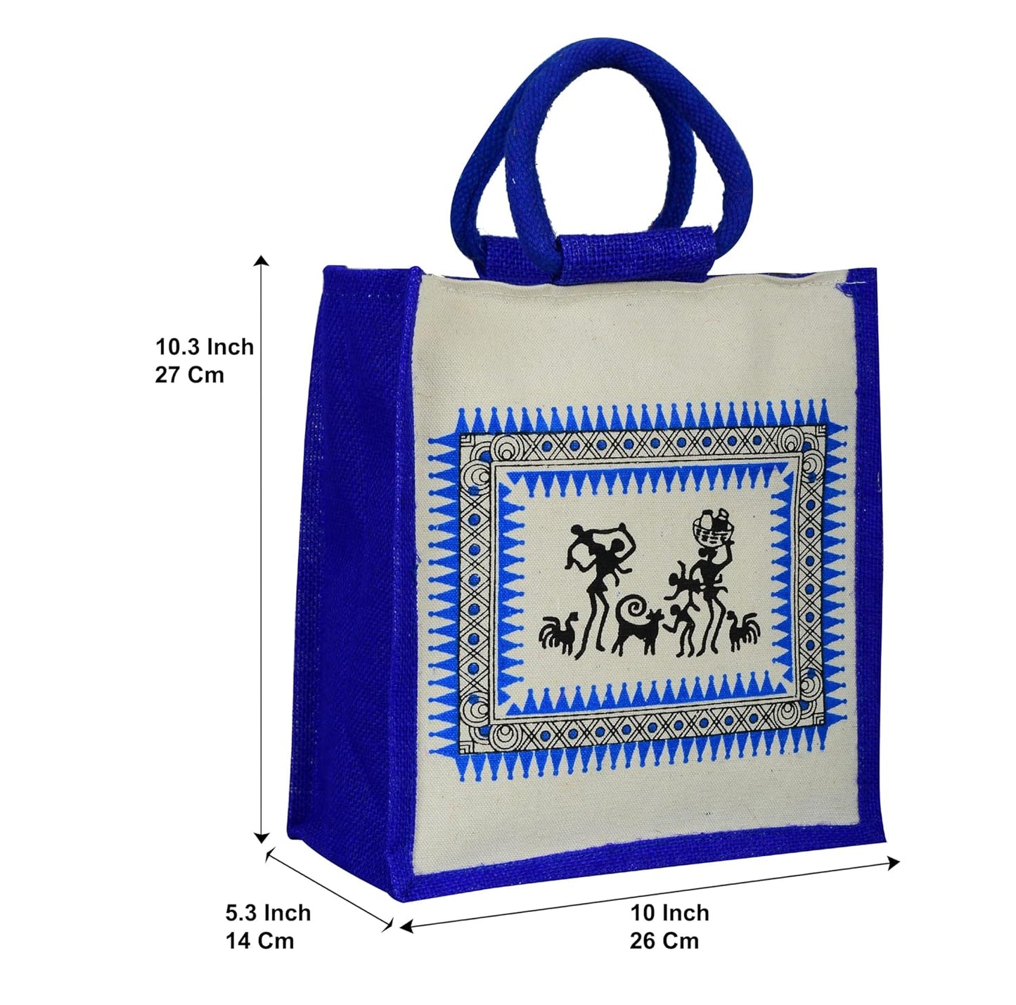 Multipurpose Reusable Warli Canvas Jute Shopping Tote Bags | Eco-Friendly Ugarwadi Design Shopping Grocery Gift Bag with Handle for Men and Women | Multicolor