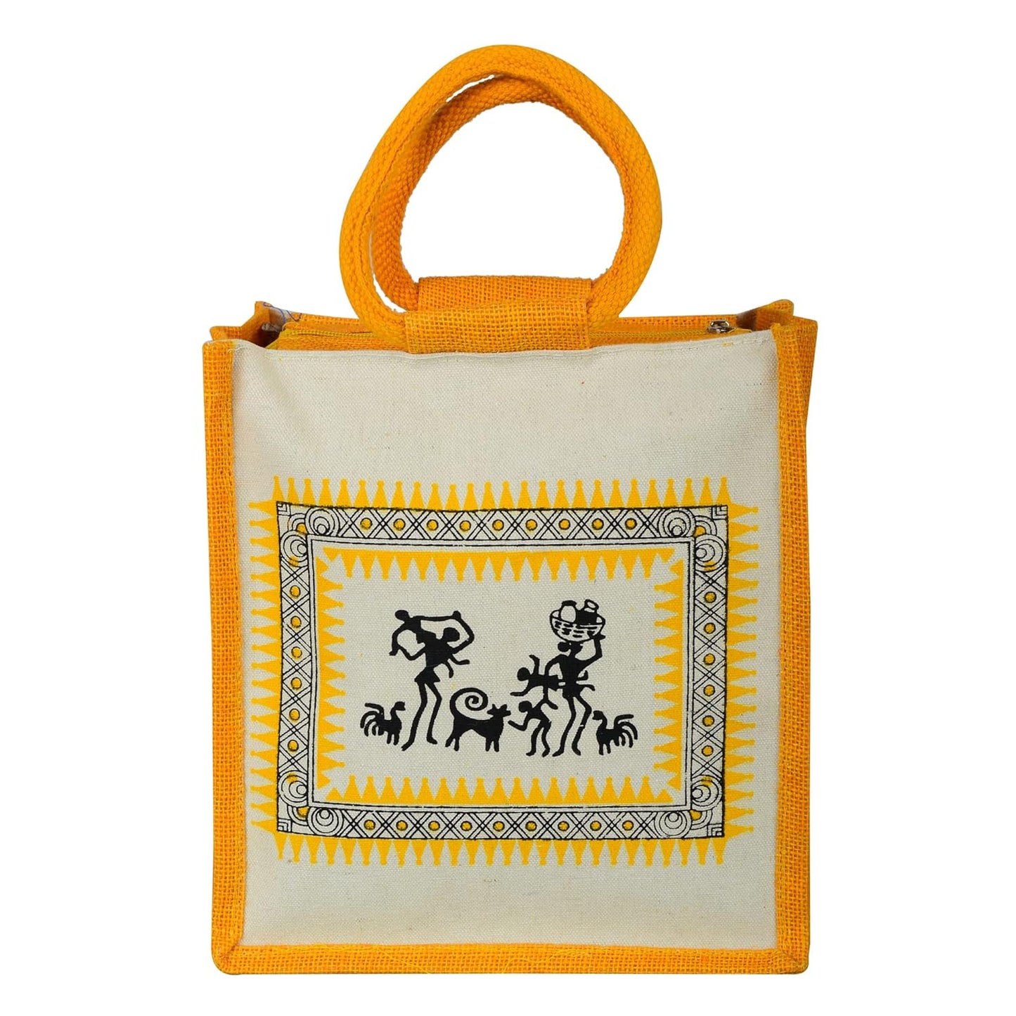 Multipurpose Reusable Warli Canvas Jute Shopping Tote Bags | Eco-Friendly Ugarwadi Design Shopping Grocery Gift Bag with Handle for Men and Women | Multicolor