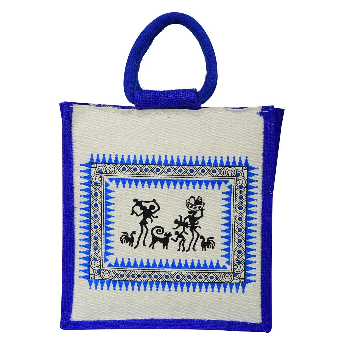 Multipurpose Reusable Warli Canvas Jute Shopping Tote Bags | Eco-Friendly Ugarwadi Design Shopping Grocery Gift Bag with Handle for Men and Women | Multicolor