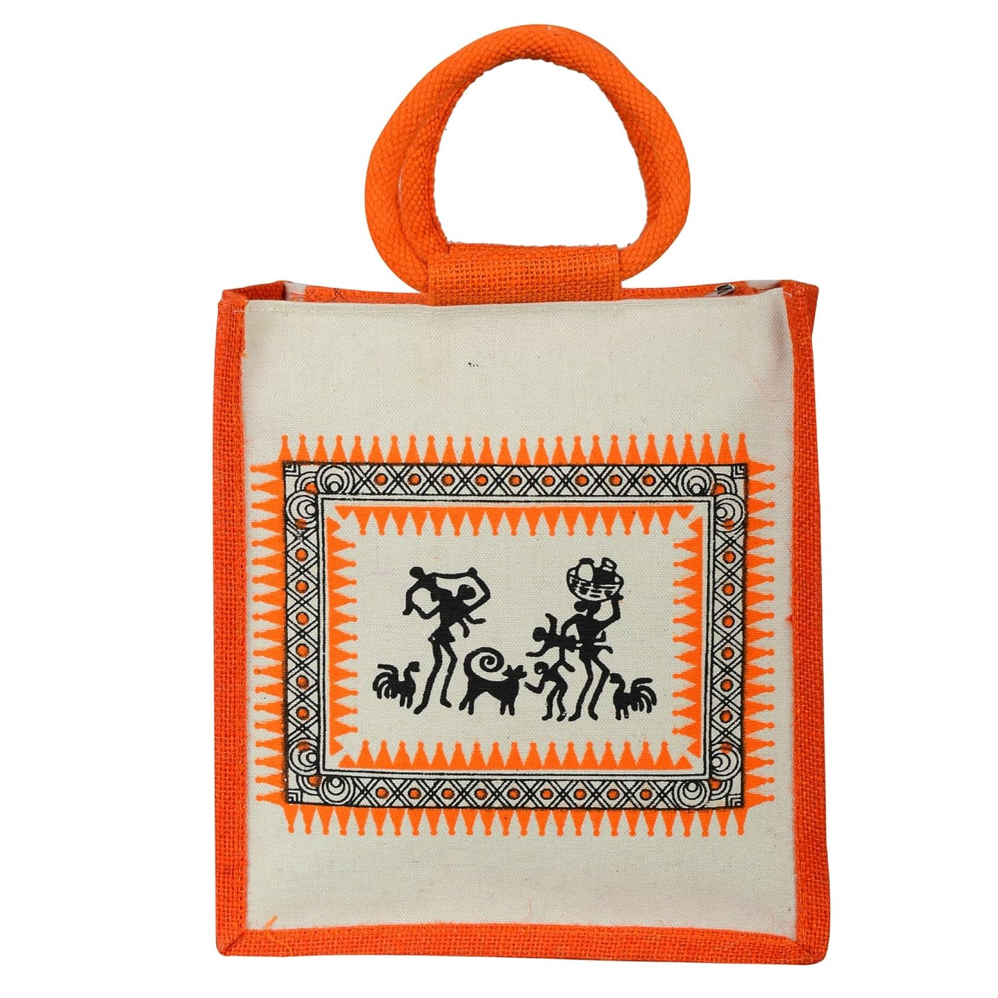 Multipurpose Reusable Warli Canvas Jute Shopping Tote Bags | Eco-Friendly Ugarwadi Design Shopping Grocery Gift Bag with Handle for Men and Women | Multicolor