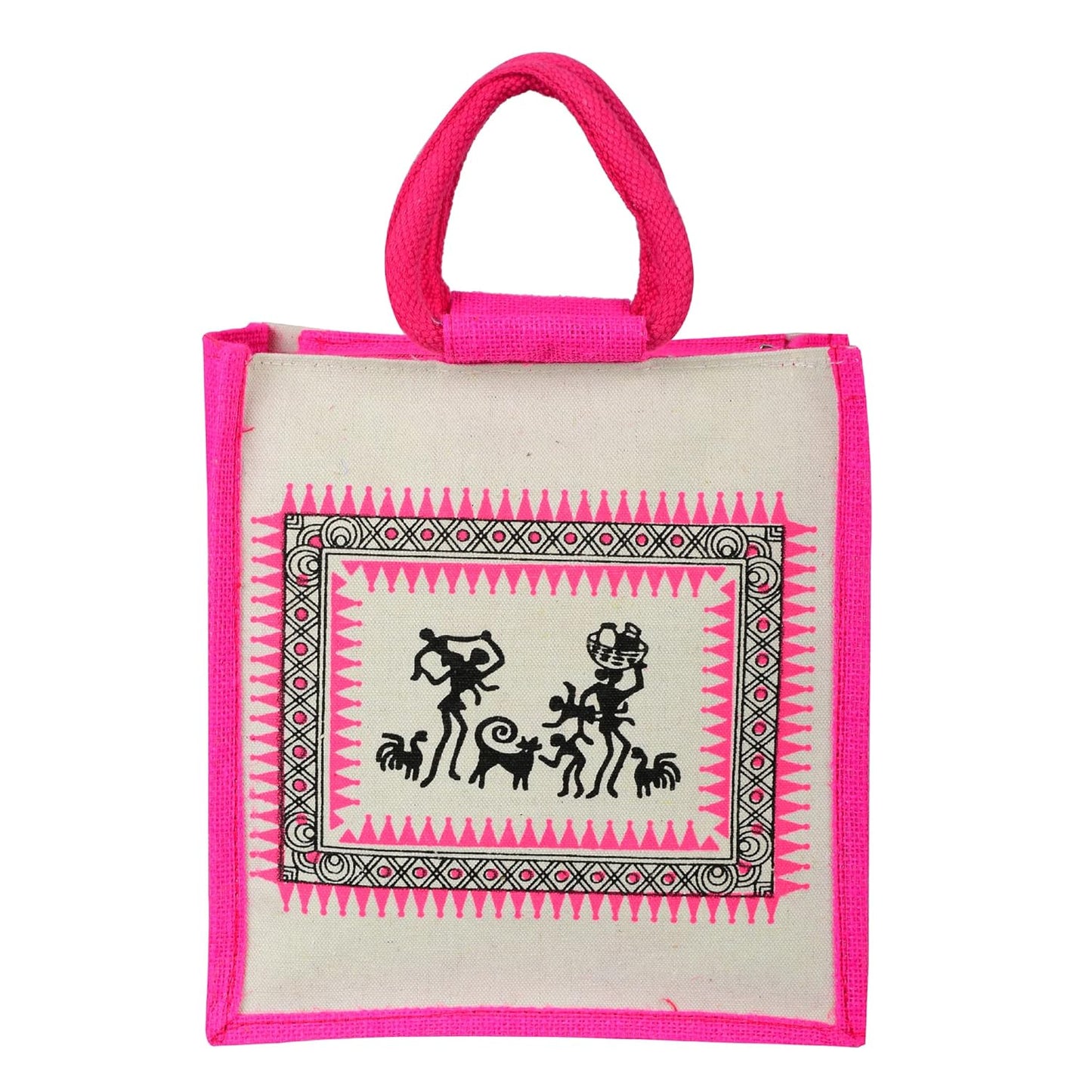 Multipurpose Reusable Warli Canvas Jute Shopping Tote Bags | Eco-Friendly Ugarwadi Design Shopping Grocery Gift Bag with Handle for Men and Women | Multicolor