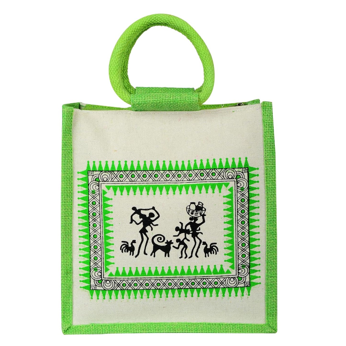 Multipurpose Reusable Warli Canvas Jute Shopping Tote Bags | Eco-Friendly Ugarwadi Design Shopping Grocery Gift Bag with Handle for Men and Women | Multicolor