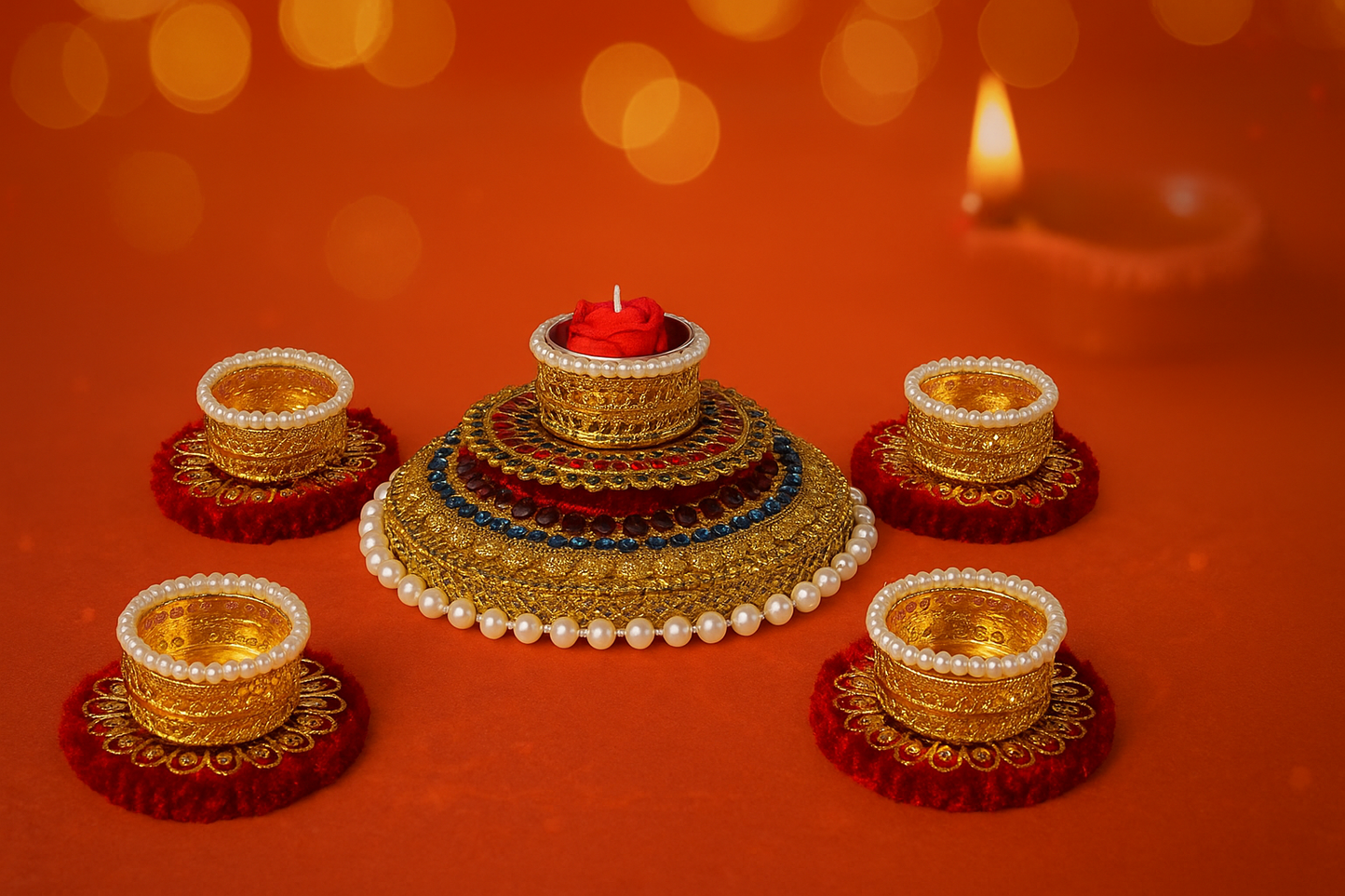 Home Decorative Rangoli & Diya Set | Corporate Gift, Diwali Gift, Diya for Puja Home Decoration Light Diya, Christmas Candle, Lighting, New Year Candle Set of 6