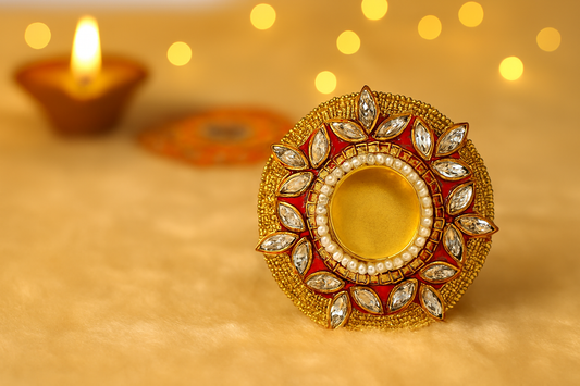 Decorative T-Light Candle Holders | Set of 2 Metal Votive Holders with Kundan Handwork | Festive Decor for Diwali, Weddings, Pooja & Home Decoration