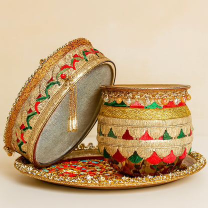 Karwa Chauth Pooja Thali Set with Plate, Chalni, Lota