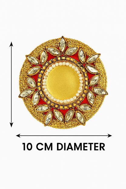 Decorative T-Light Candle Holders | Set of 2 Metal Votive Holders with Kundan Handwork | Festive Decor for Diwali, Weddings, Pooja & Home Decoration